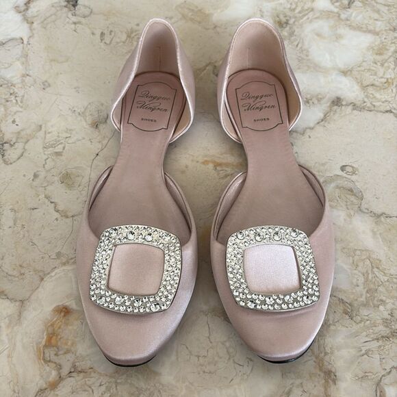 Crystal Buckle Ballerina Pink Satin Flats - Picture 3 of 12